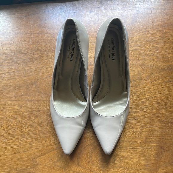 Faux-Patent Leather Nude Pumps - size 8.5